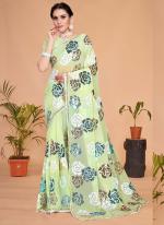 Georgette Pista Green Wedding Wear Embroidery Work Saree